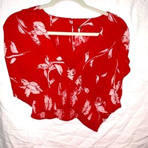 Free People A red flowey and tight crop top